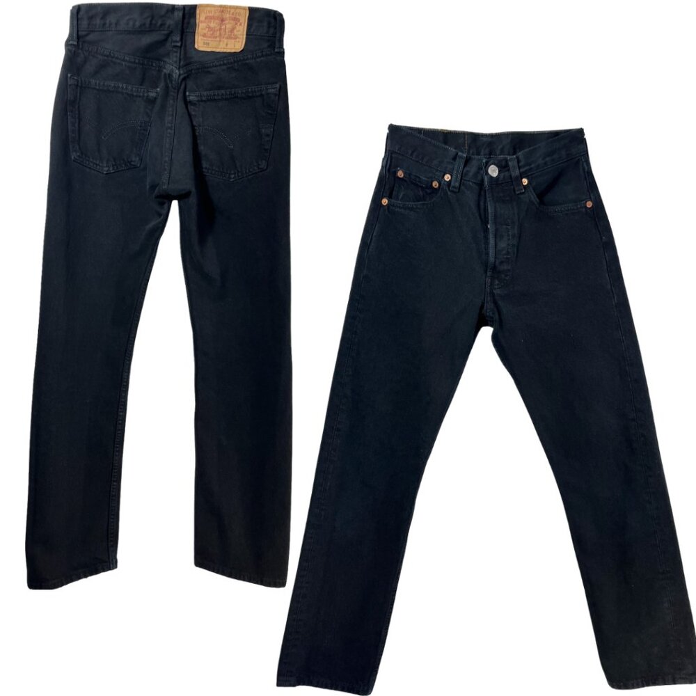 Rare Vintage Levi’s 501 Black Jeans – 90s Made in USA Rigid Straight Leg W26 L30